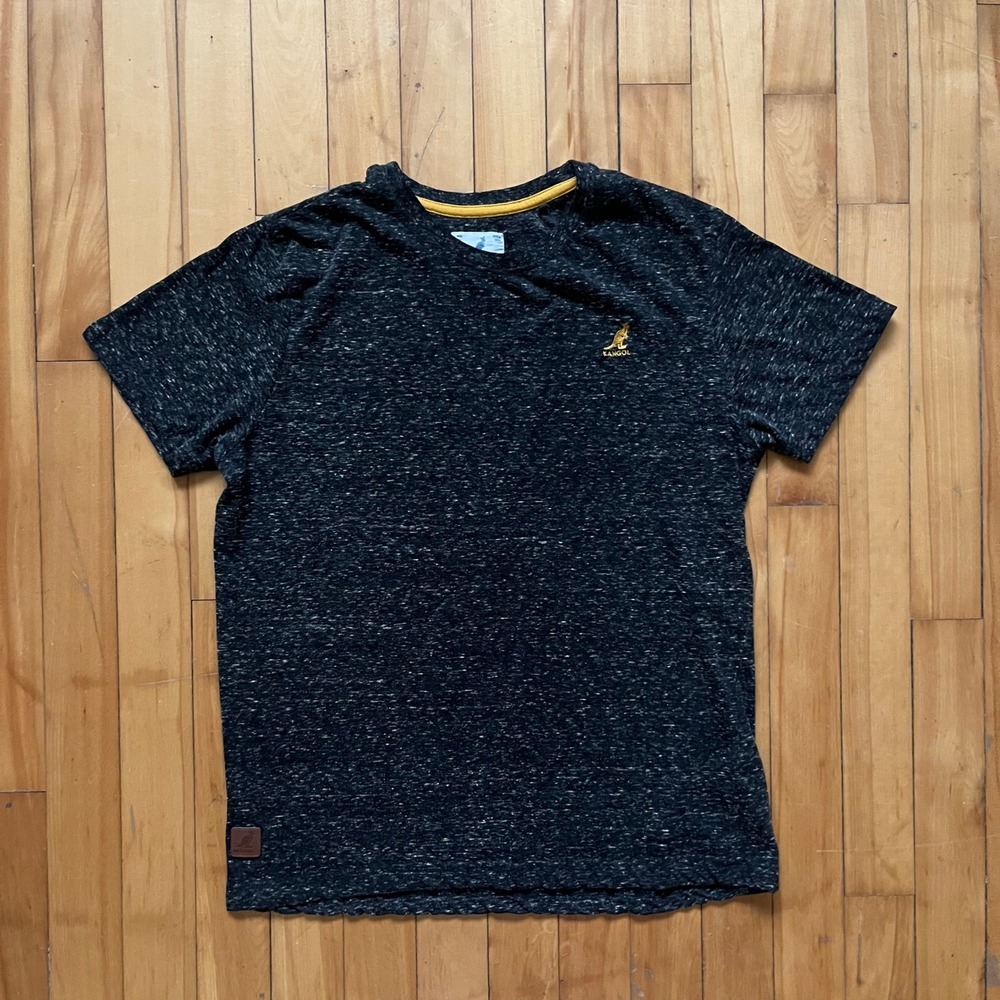 Kangol Men Heathered Speckled Black Cotton Blend T Shirt Short Sleeve Logo Small